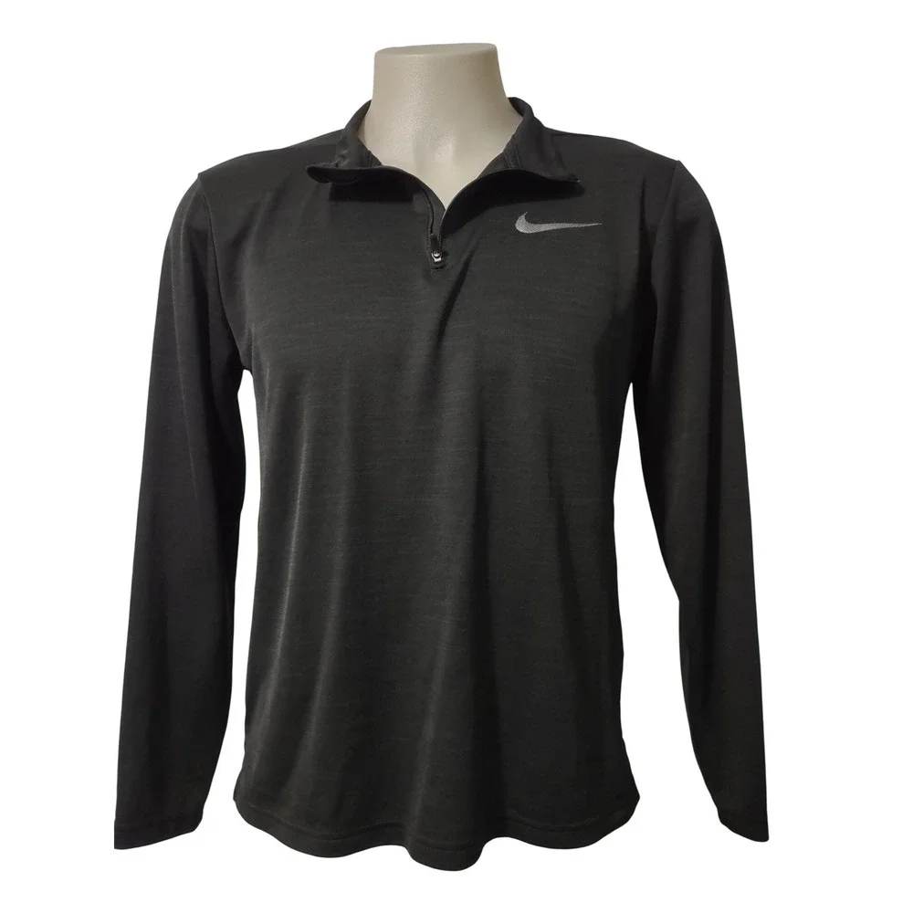 Nike Pullover Mens M Black‎ Dri-FIT Quarter Zip Long Sleeve Training Top Heather